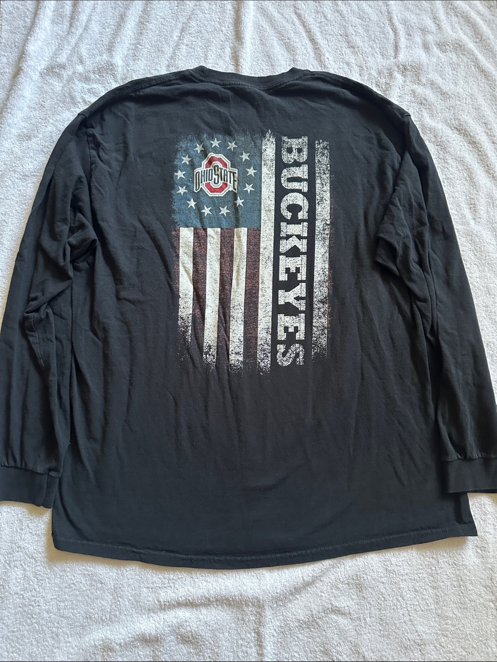Ohio State Men’s Black Long-Sleeve Shirt with Flag Buckeyes Graphic Size XL